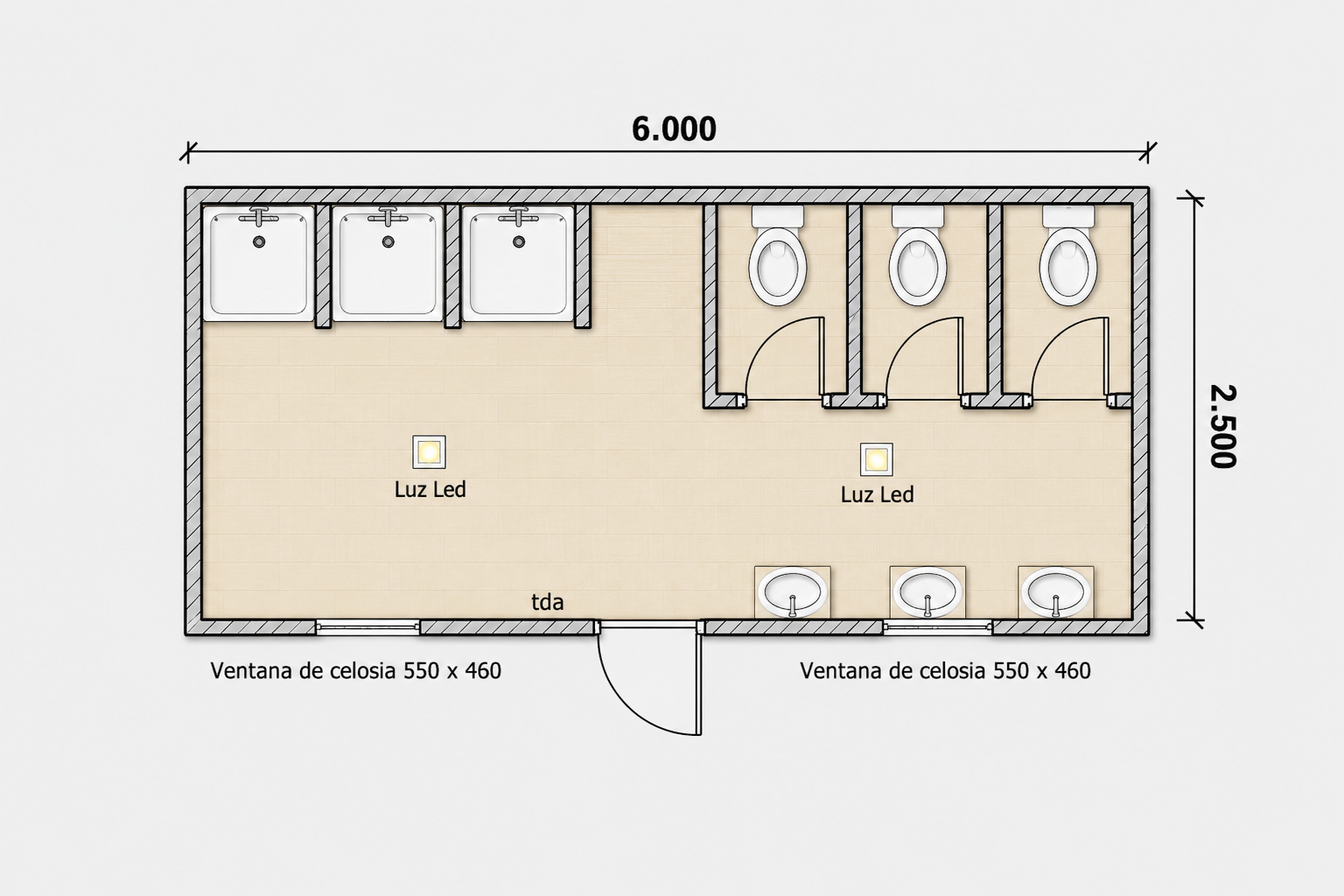 Baño Modular Esencial 6x2.5 - Vista 1